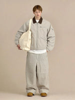 Retro Canvas & Leather-paneled Loose-fit Cotton Workwear Jacket