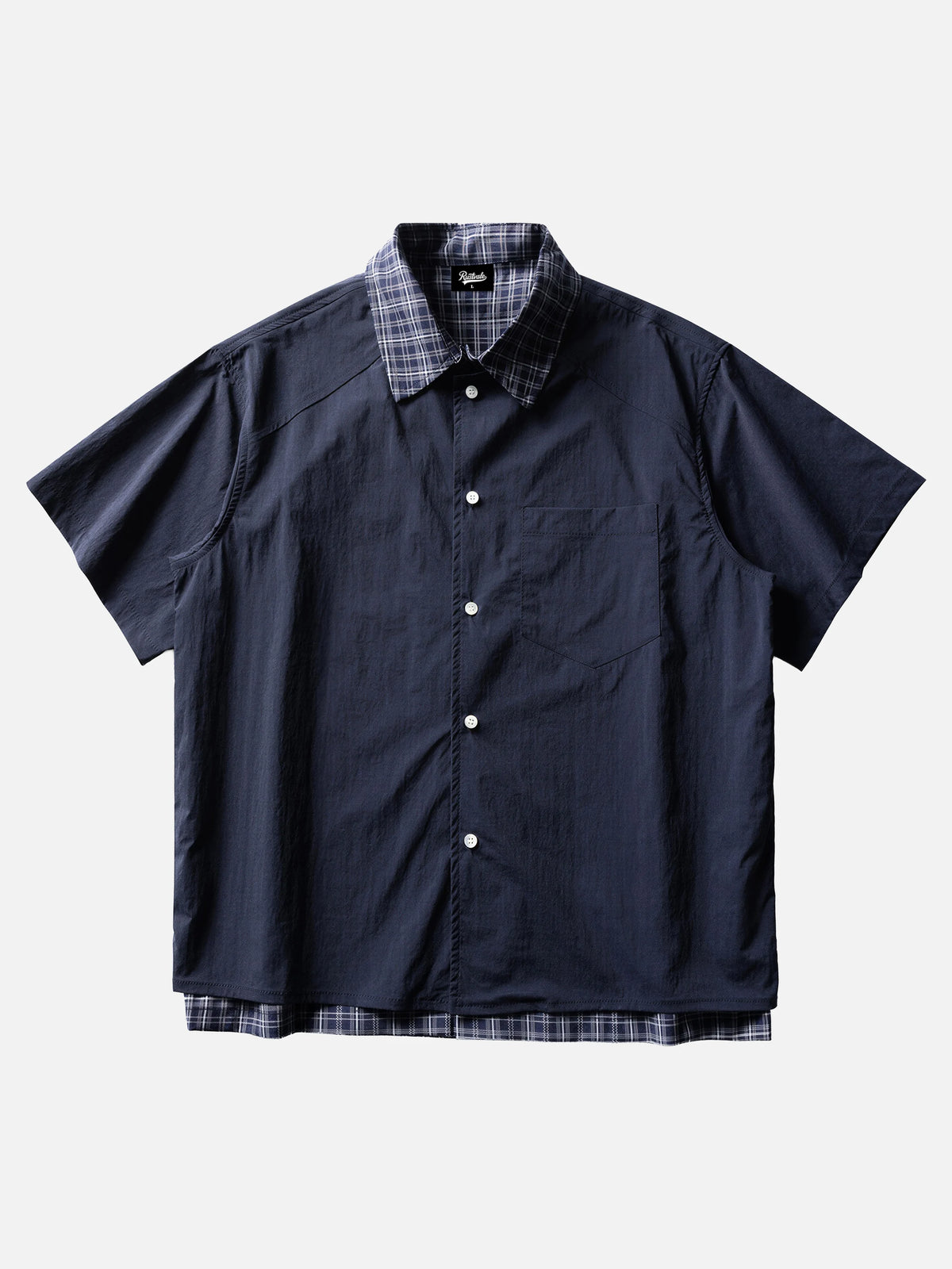Retro Plaid Faux Two-piece Spliced short-sleeve Shirt