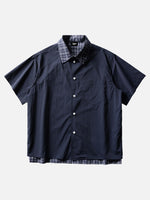 Retro Plaid Faux Two-piece Spliced short-sleeve Shirt