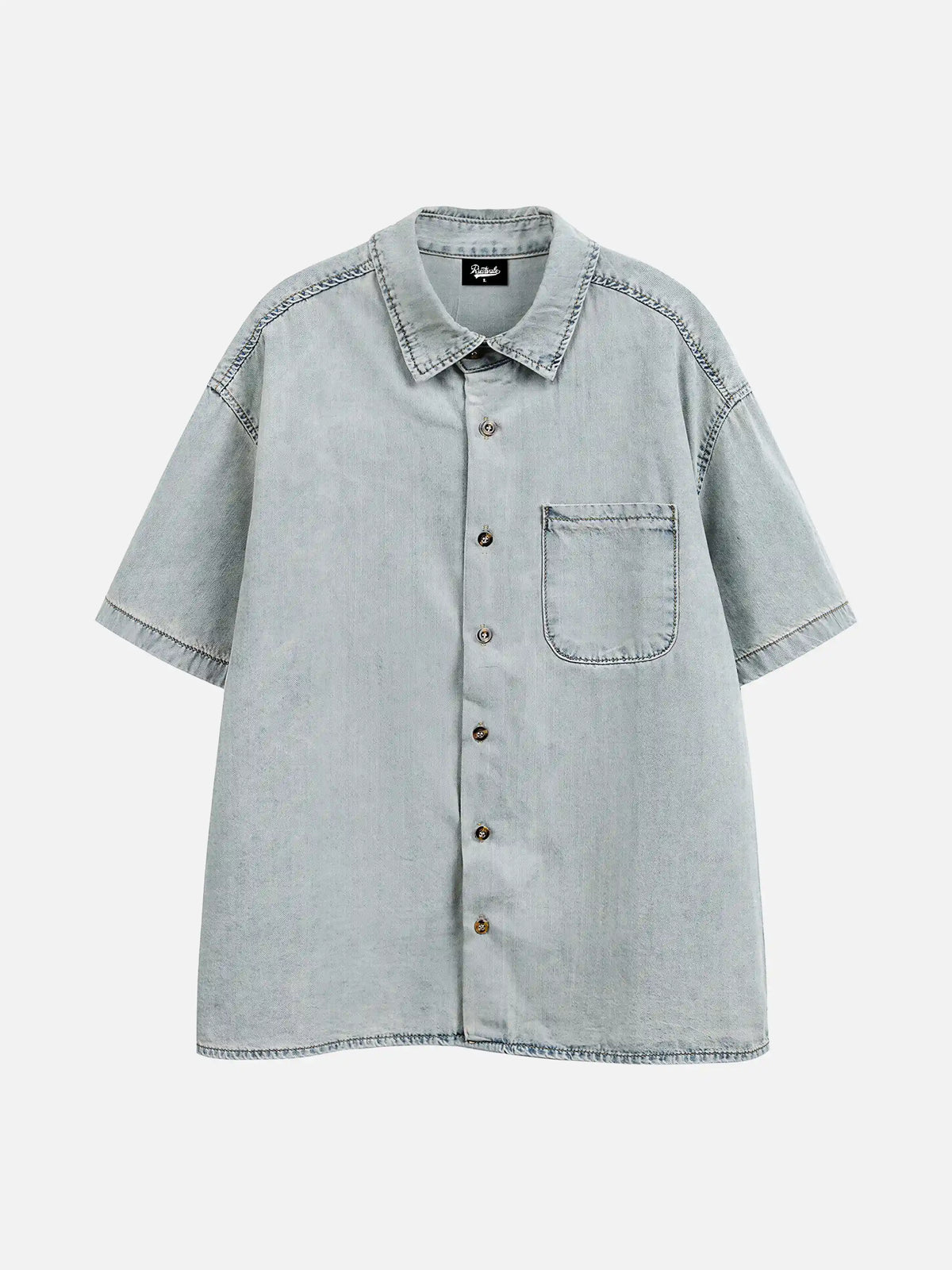 Retro Washed Denim Short-sleeve Shirt