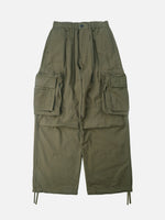 Japanisch inspirierte Cargo-Hose mit weitem Bein und Reißverschlusstaschen