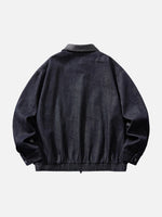Pu Leather Collared Jacket With Double-ended Zipper