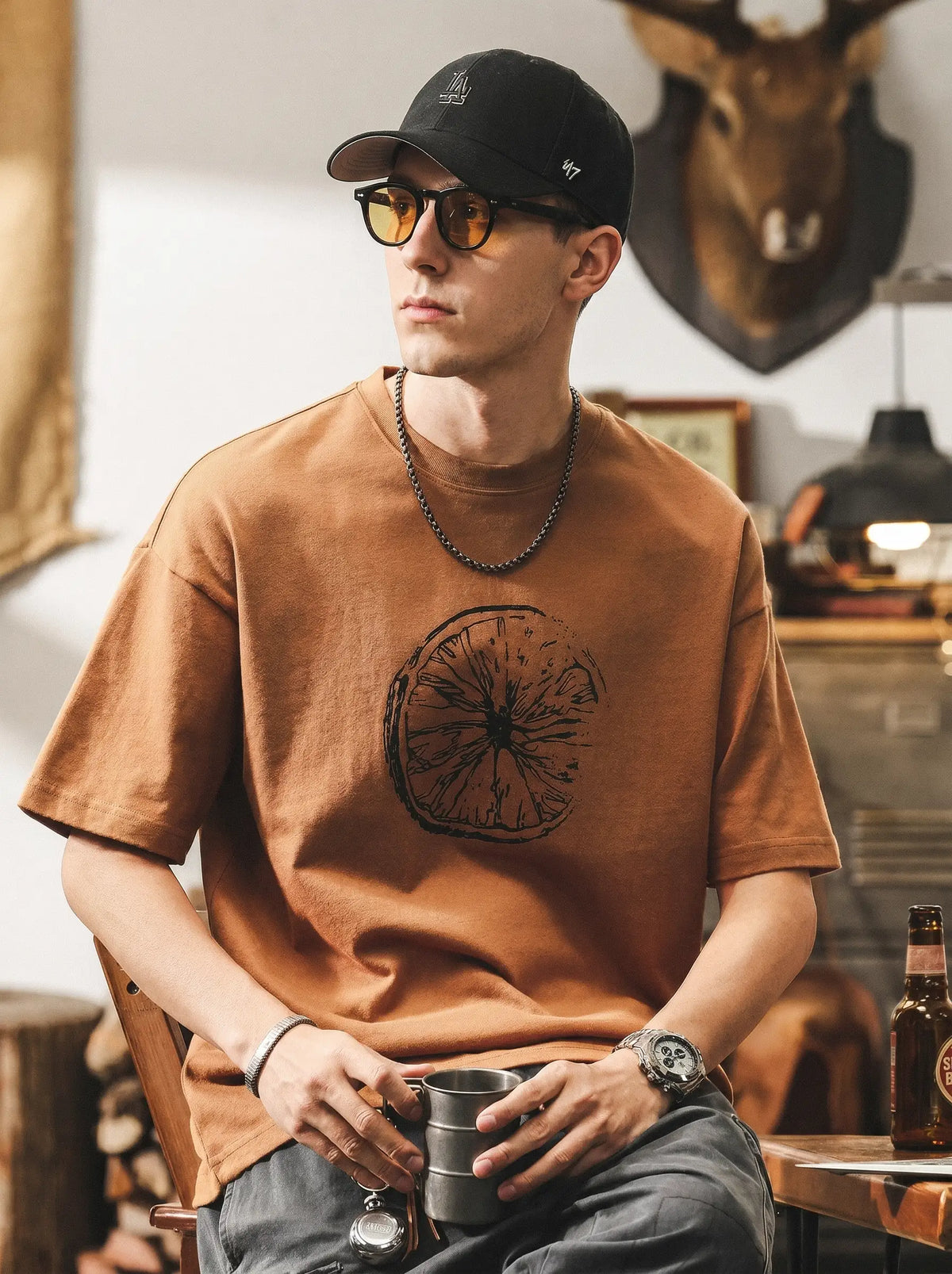 American Vintage-Style Printed Short-Sleeve T-Shirt
