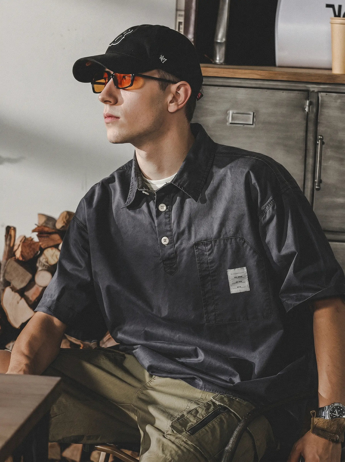Retro Heavyweight Washed Short-Sleeve Polo Shirt