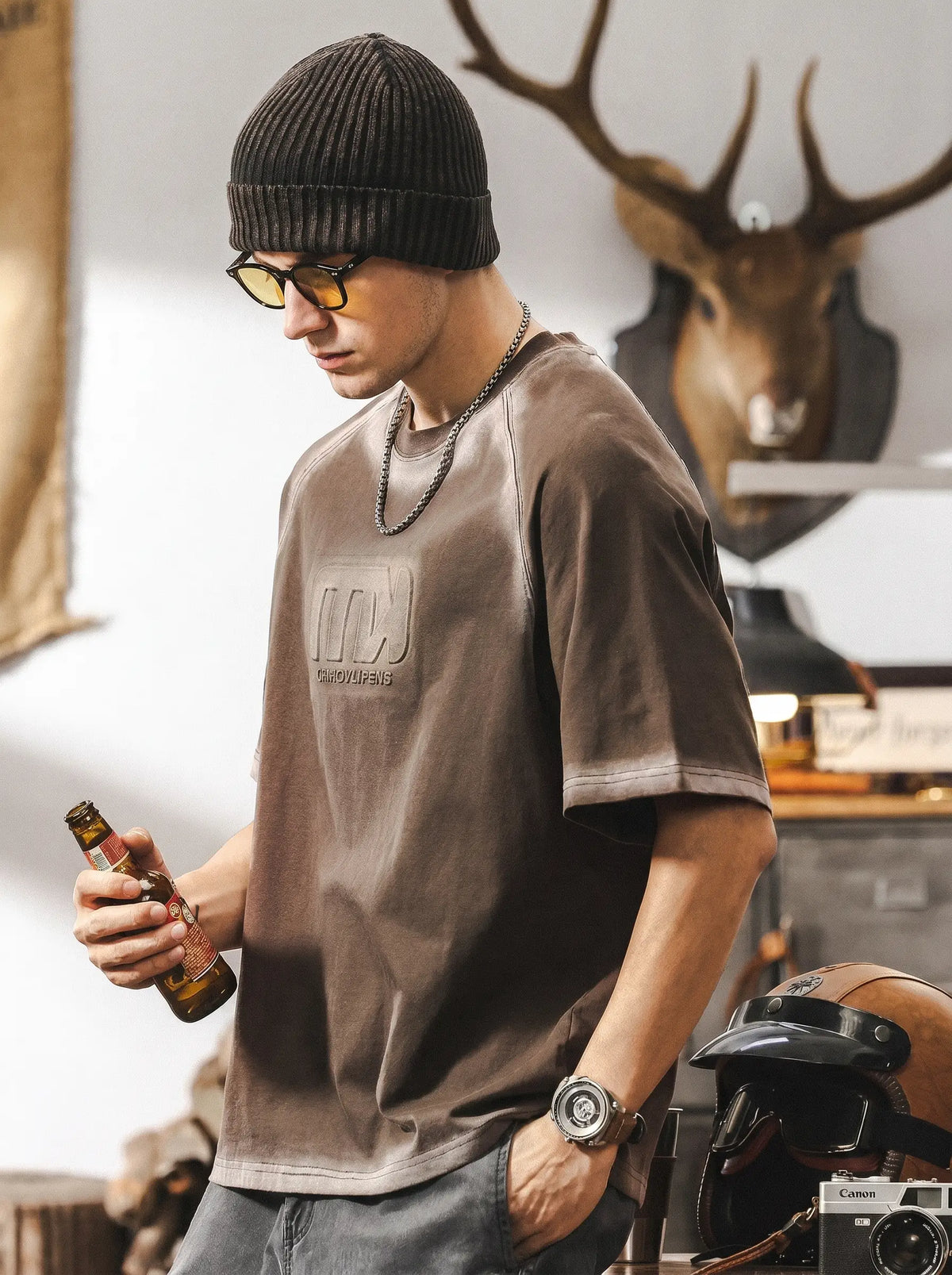 Heavyweight Oversized Washed T-shirt In Retro Maillard Tones