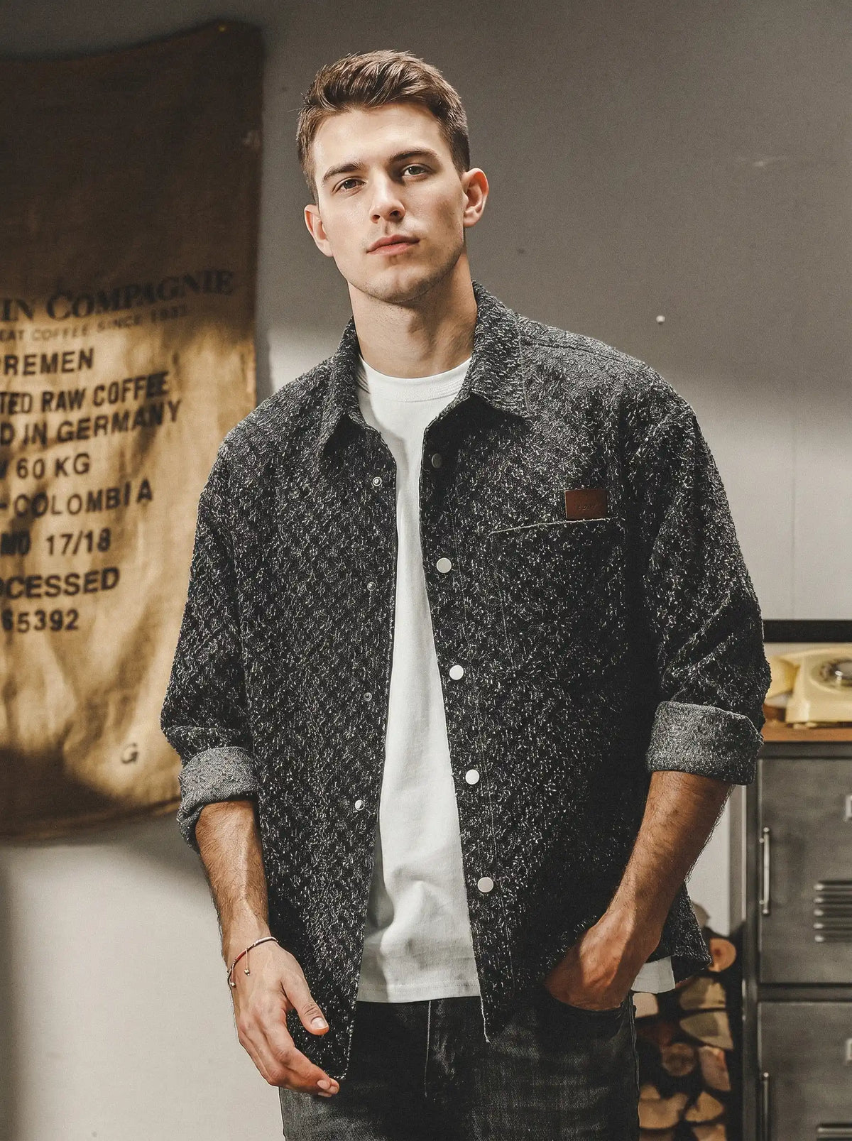 Stone-washed, Distressed Long-sleeve Shirt