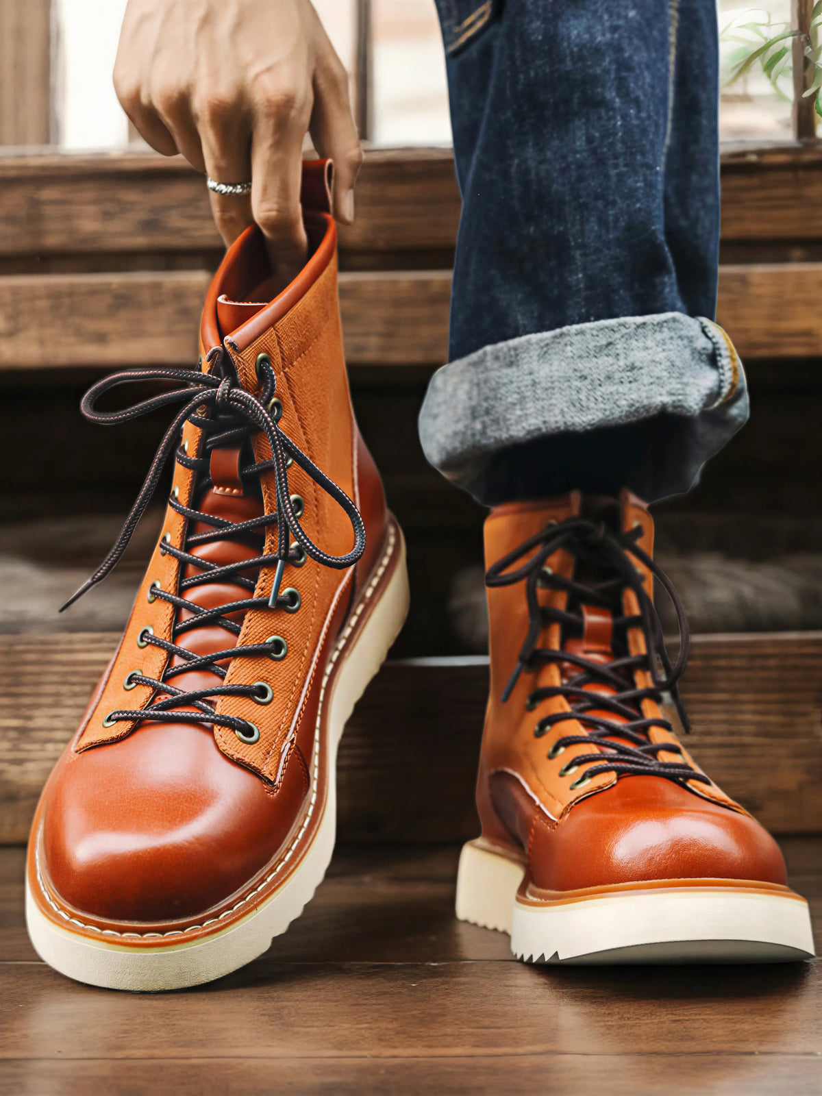 Americana-style High-top Work Boots