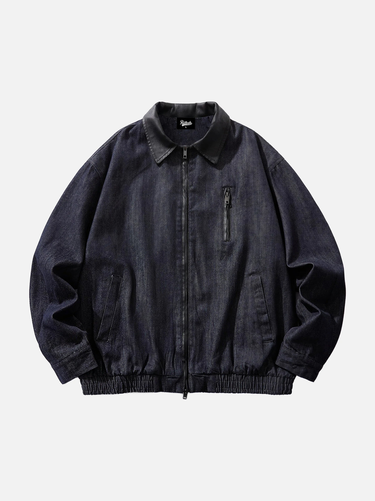 Pu Leather Collared Jacket With Double-ended Zipper