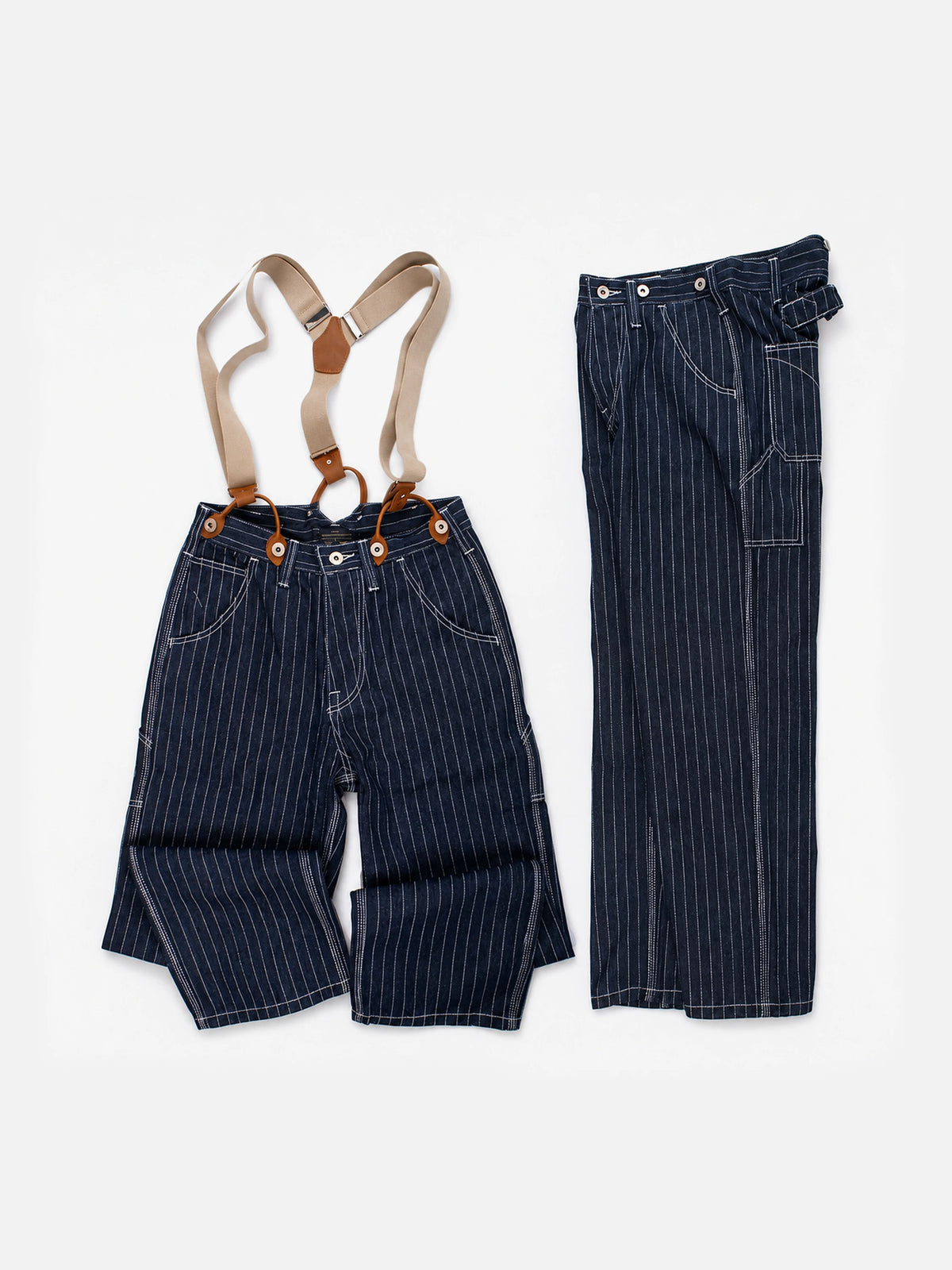 Wide-leg Striped Cargo Jeans (suspenders Not Included)