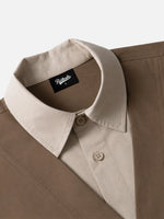 Retro Faux Two-piece Spliced multi-pocket Short-sleeve Work Shirt