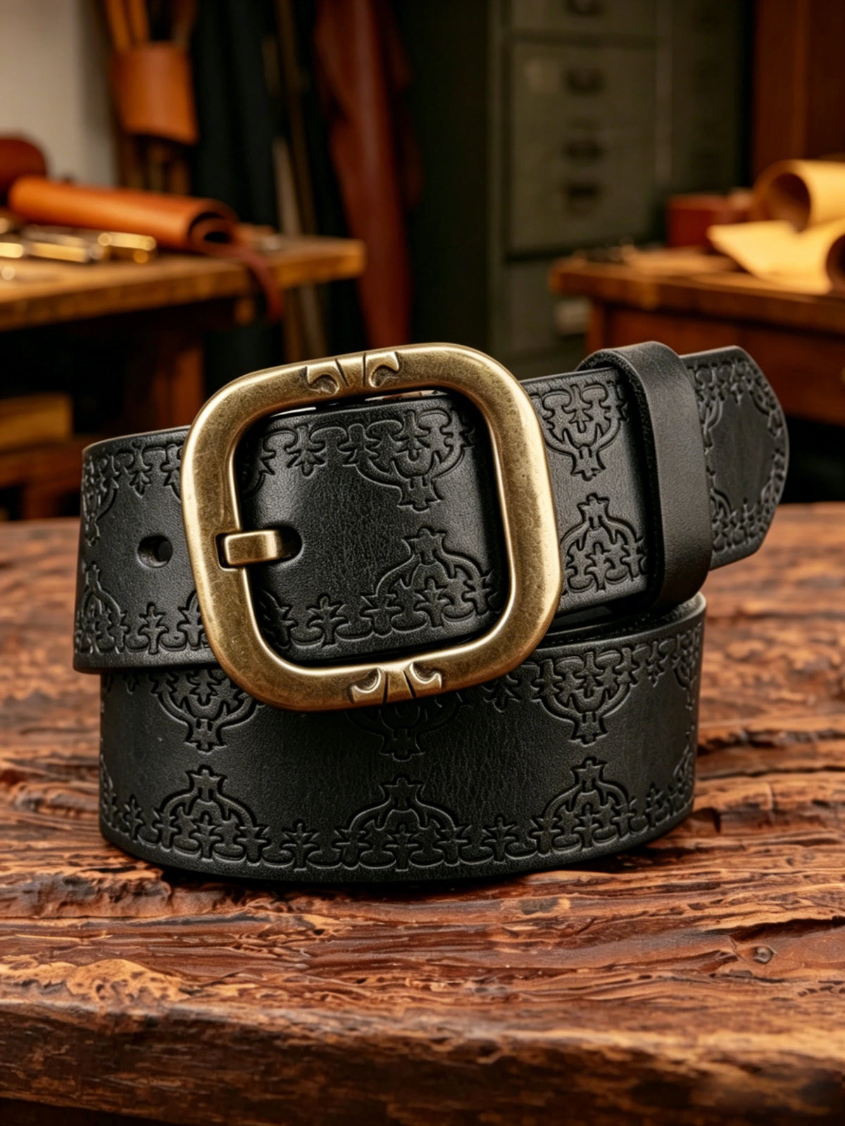 Handcrafted Vintage Embossed Top-grain Cowhide Belt