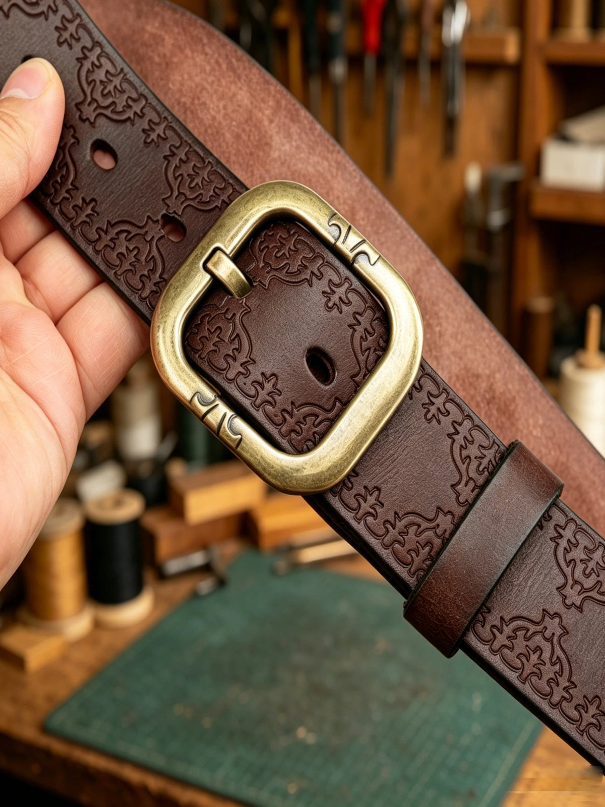 Handcrafted Vintage Embossed Top-grain Cowhide Belt