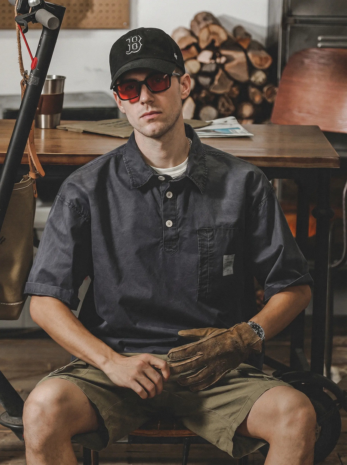 Retro Heavyweight Washed Short-Sleeve Polo Shirt