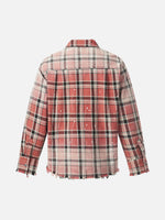 Retro Ombré Frayed-hem Plaid Long-sleeve Shirt