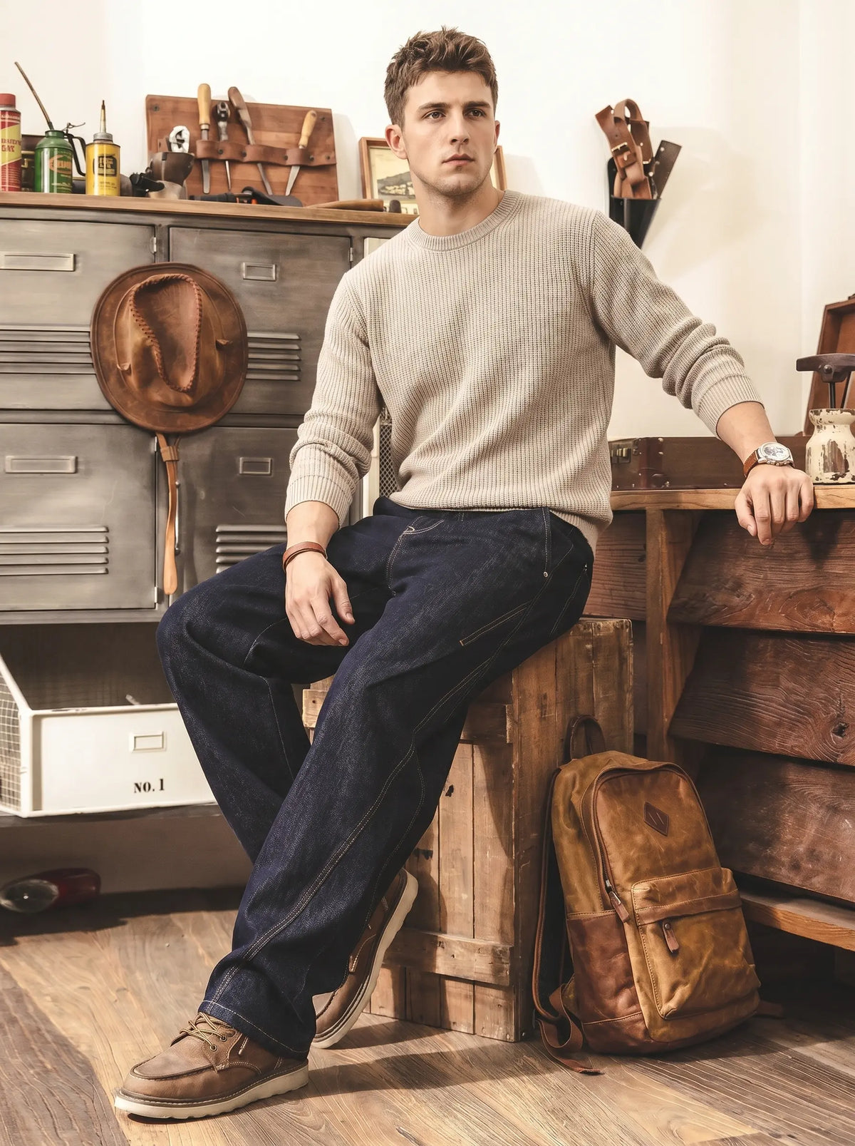 American-style Raw Denim Wide-leg "saber" Straight-fit Jeans