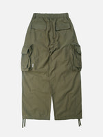 Japanisch inspirierte Cargo-Hose mit weitem Bein und Reißverschlusstaschen