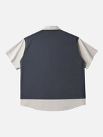 Retro Faux Two-piece Spliced multi-pocket Short-sleeve Work Shirt