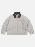 Retro Canvas & Leather-paneled Loose-fit Cotton Workwear Jacket