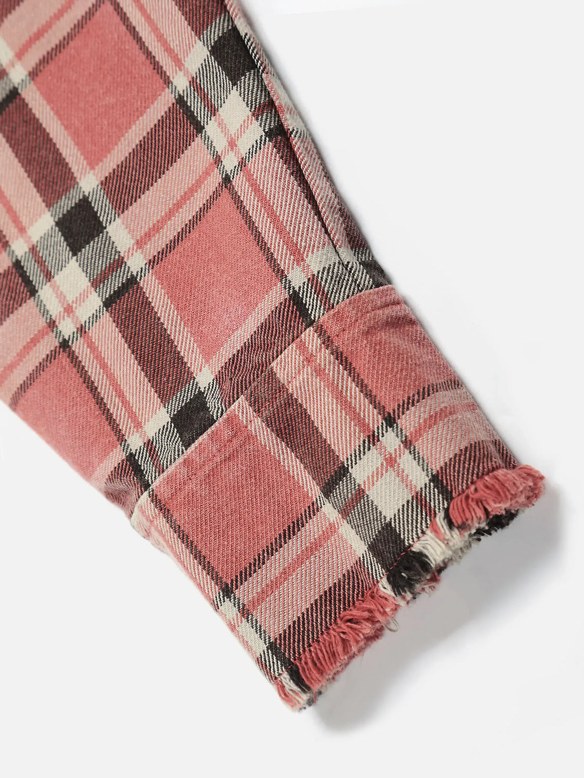 Retro Ombré Frayed-hem Plaid Long-sleeve Shirt