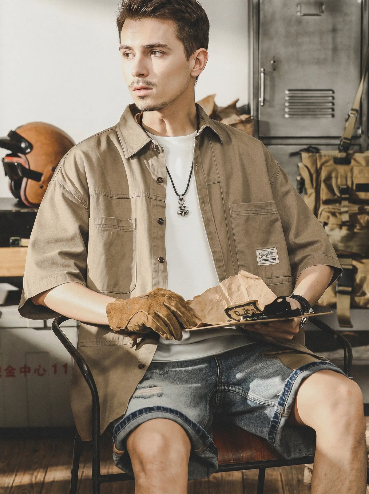 American-style Loose-fit Short-sleeve Work Shirt