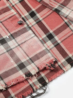 Retro Ombré Frayed-hem Plaid Long-sleeve Shirt