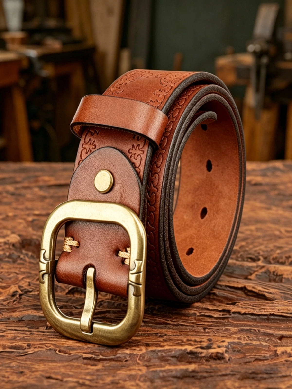 Handcrafted Vintage Embossed Top-grain Cowhide Belt