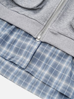 Faux Two-piece Style Loose-fit Plaid Hoodie