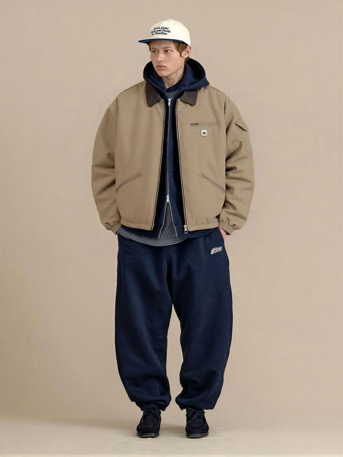 Retro Canvas & Leather-paneled Loose-fit Cotton Workwear Jacket