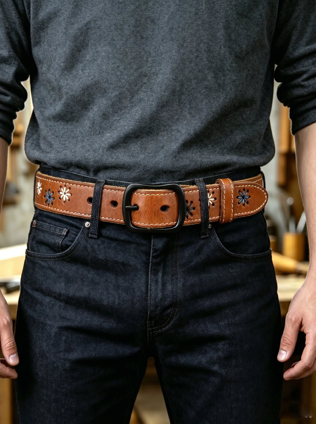 Versatile Handmade Men's Belt In Top-grain Cowhide