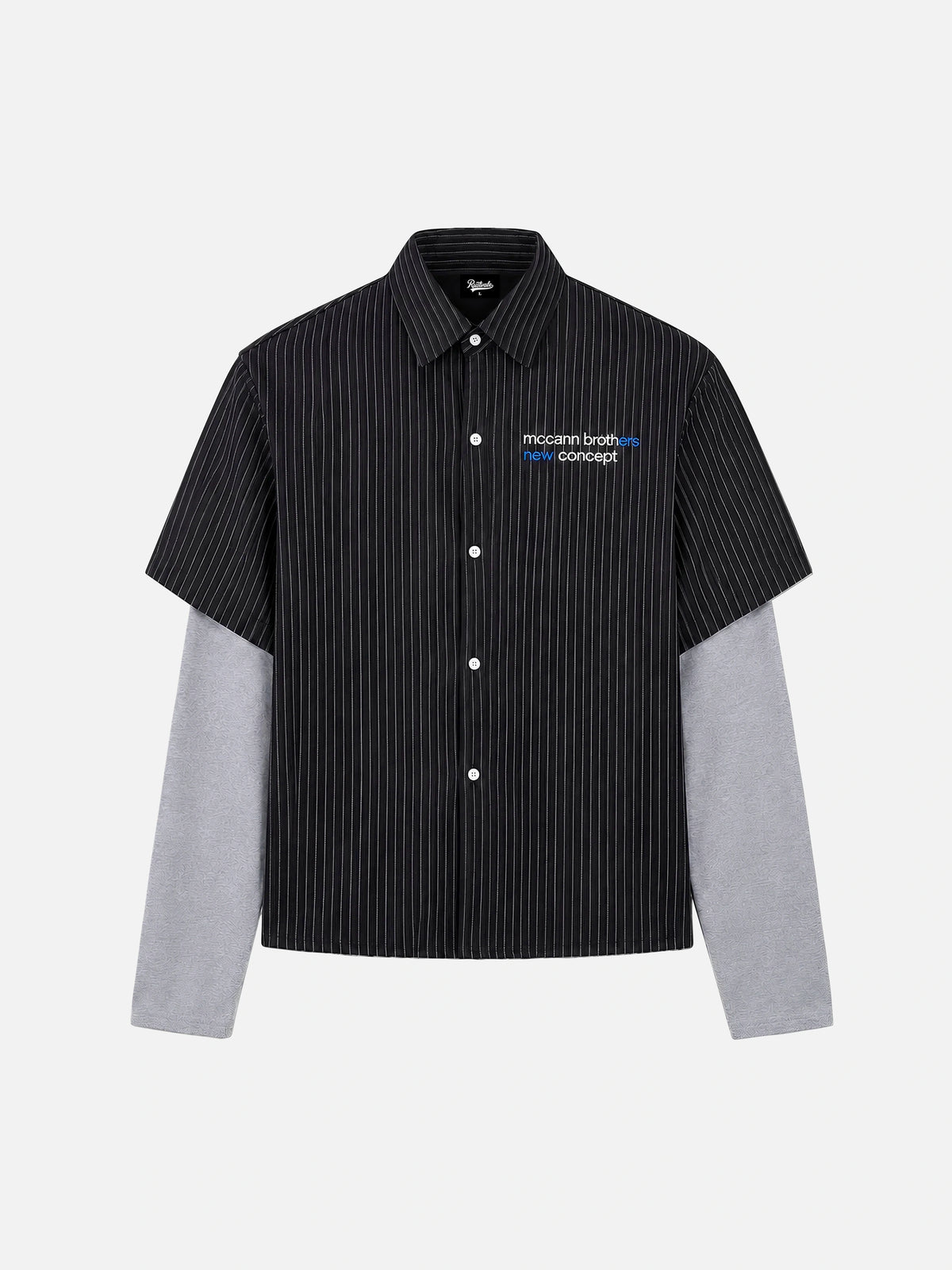 Retro Loose-fit Striped Faux Two-piece Long-sleeve Shirt