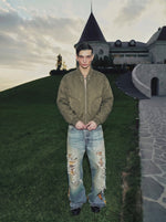 Retro Riveted & Pleated Baseball Jacket