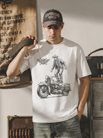 Western Cowboy Vintage Motorcycle Sketch Tee