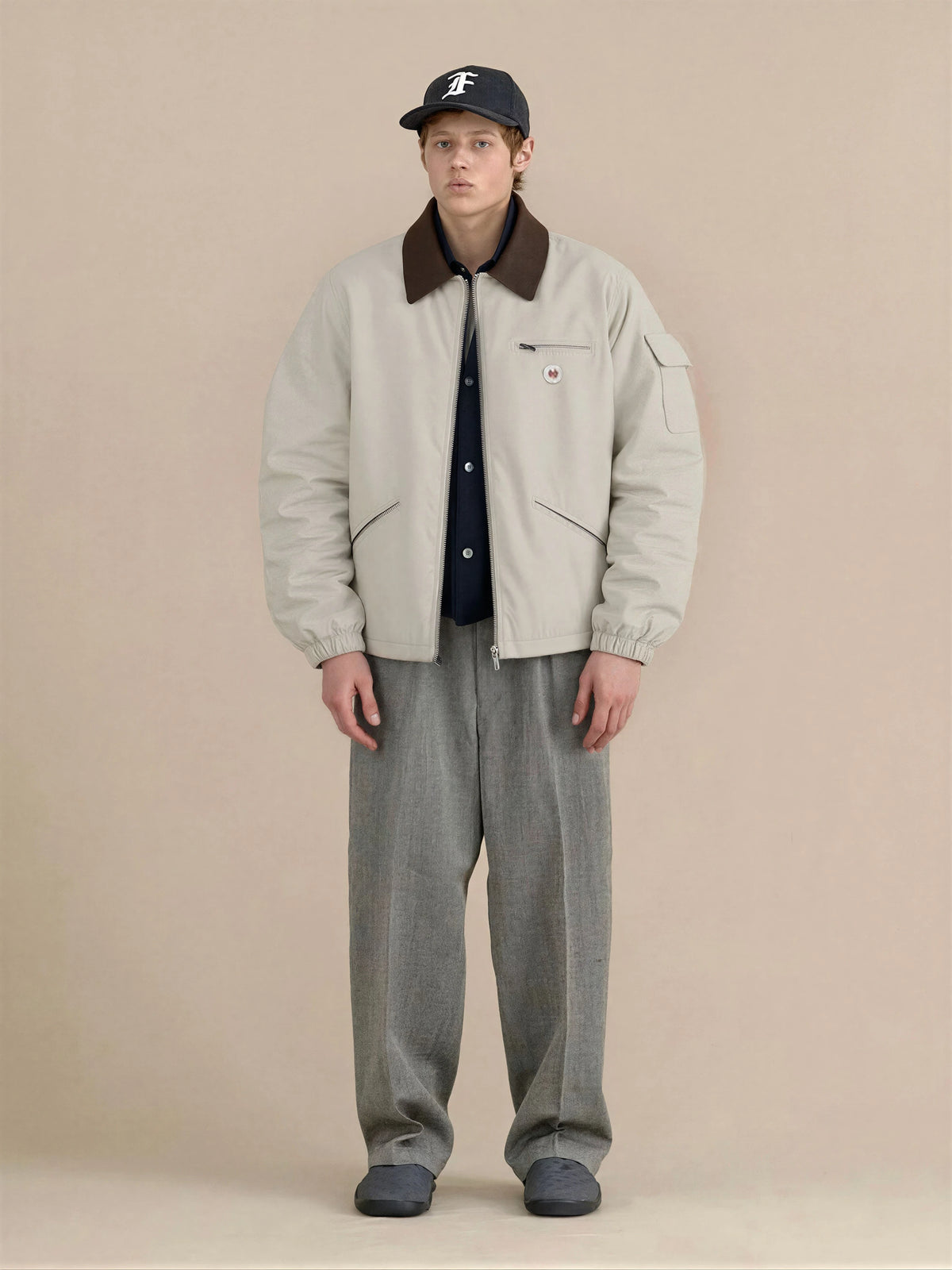 Retro Canvas & Leather-paneled Loose-fit Cotton Workwear Jacket