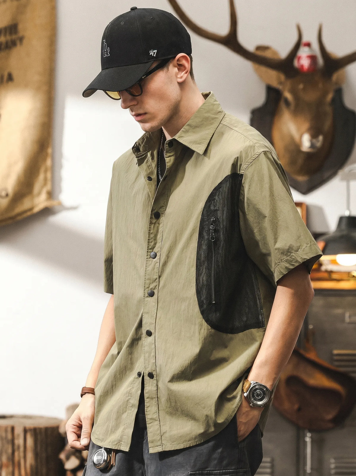 American Retro Workwear-style Loose-fit Functional Shirt