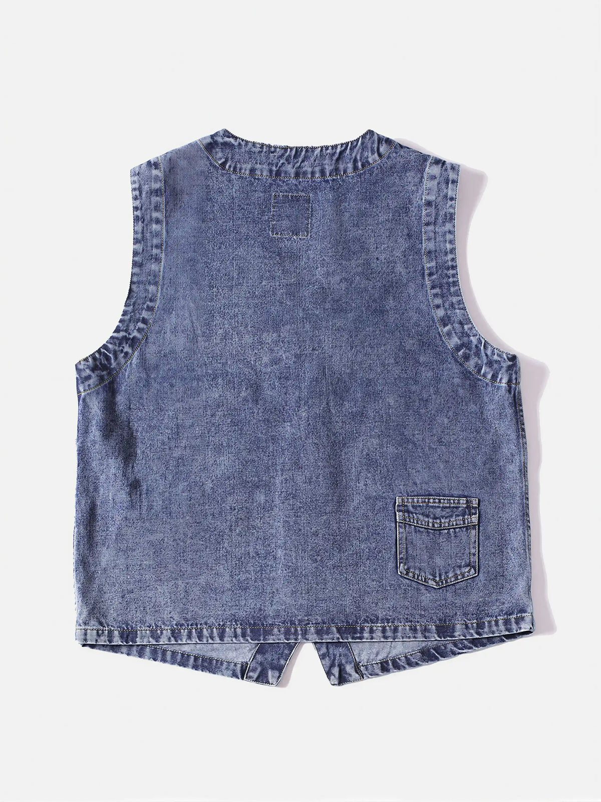 Americana-style Washed & Distressed Multi-pocket Denim Work Vest