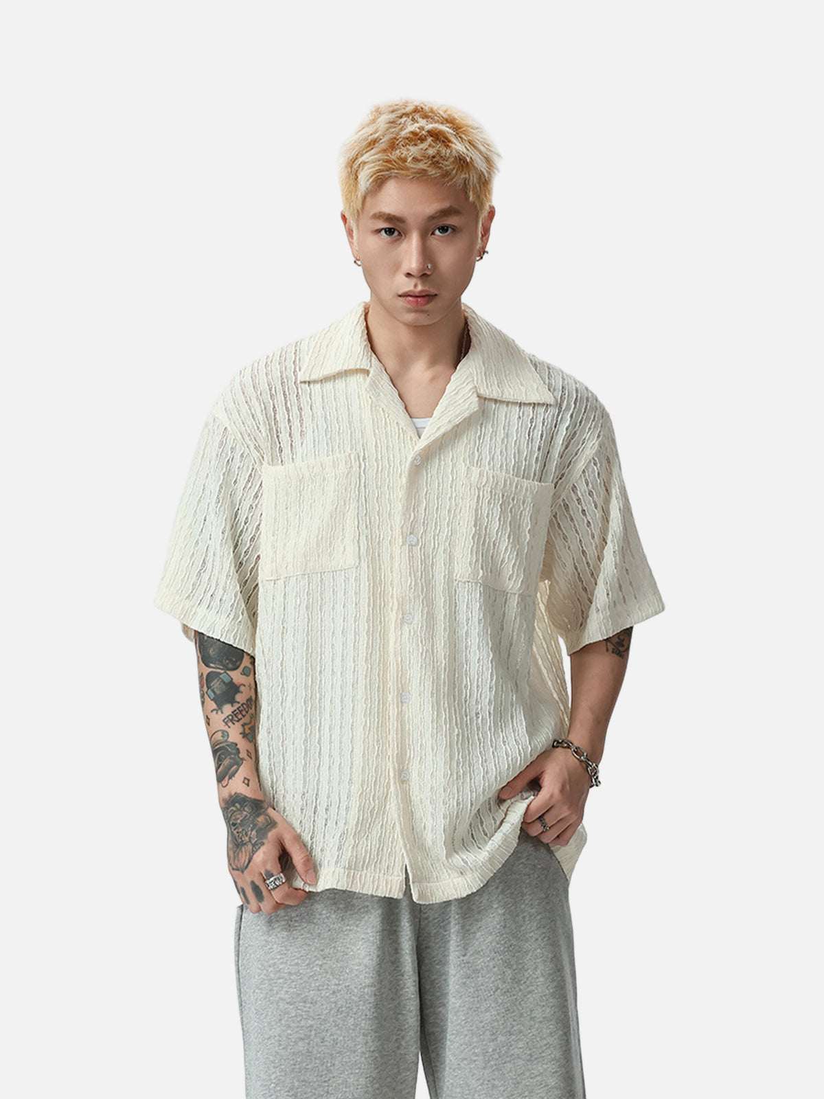 British-style Openwork Short-sleeve Shirt