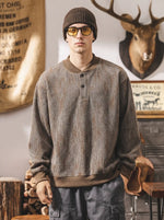 Vintage-style Heavyweight, Loose-fit, Plus-size Henley Sweatshirt
