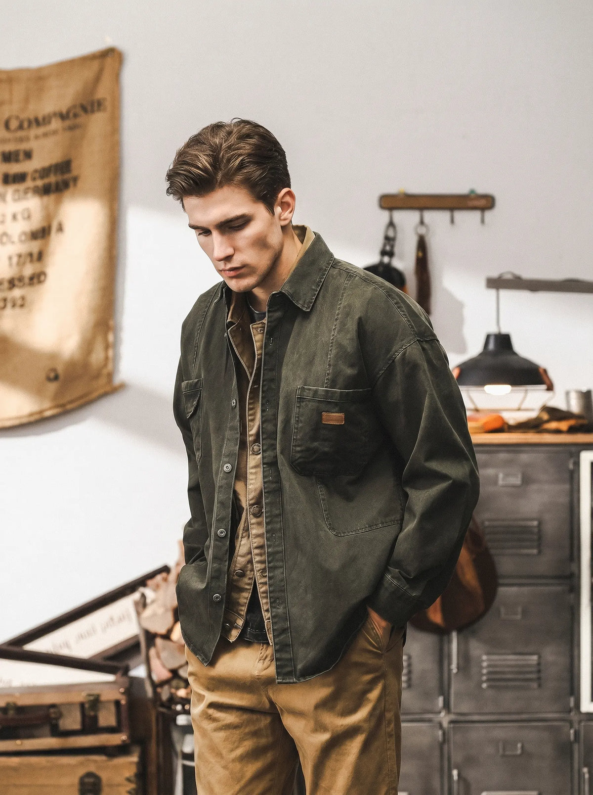 American-style Vintage Loose-fit Utility Overshirt
