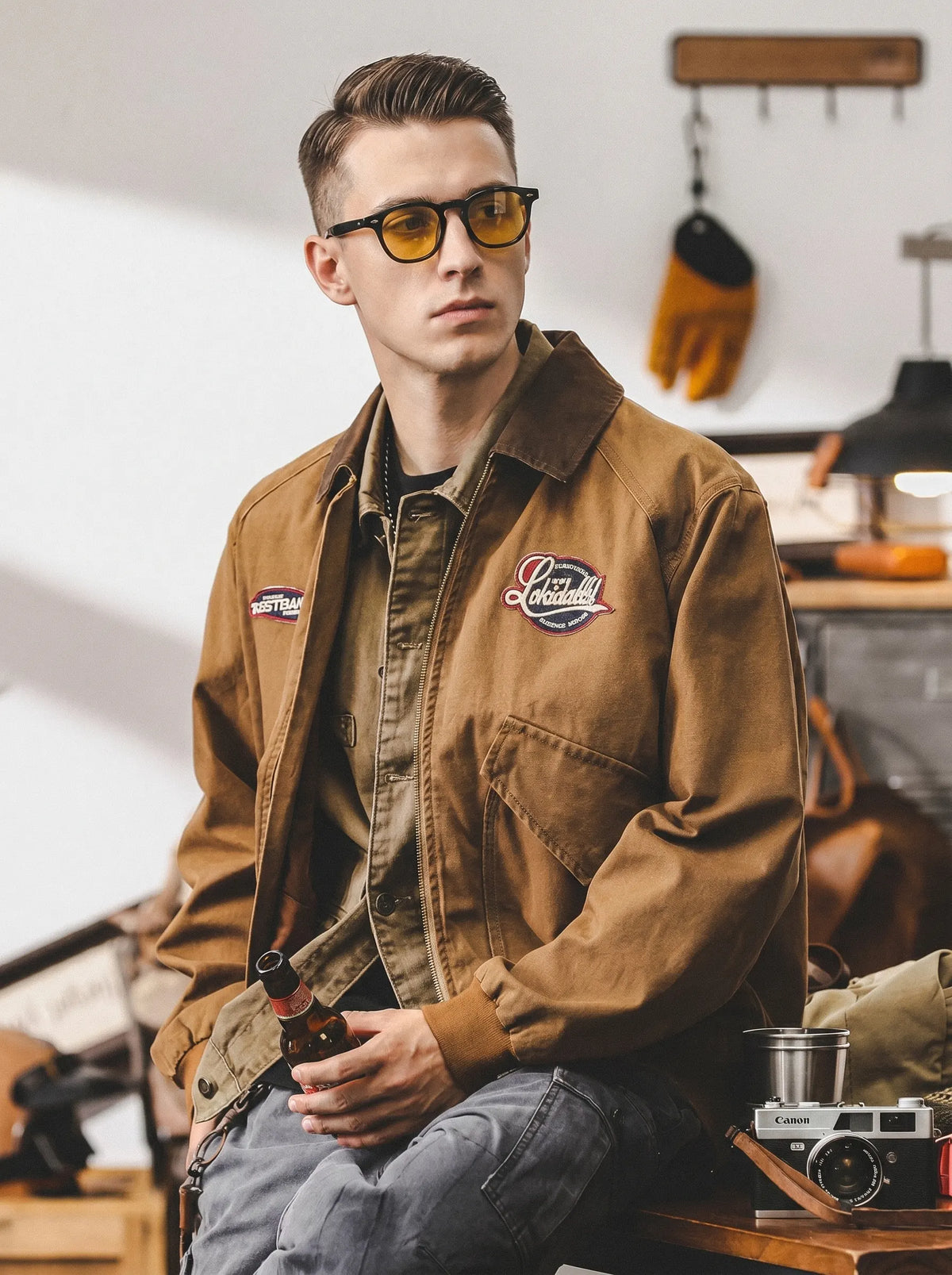 Classic Retro Detroit-style Workwear Bomber Jacket