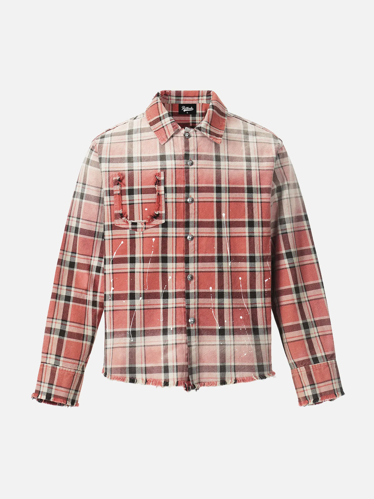 Retro Ombré Frayed-hem Plaid Long-sleeve Shirt
