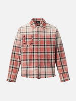 Retro Ombré Frayed-hem Plaid Long-sleeve Shirt