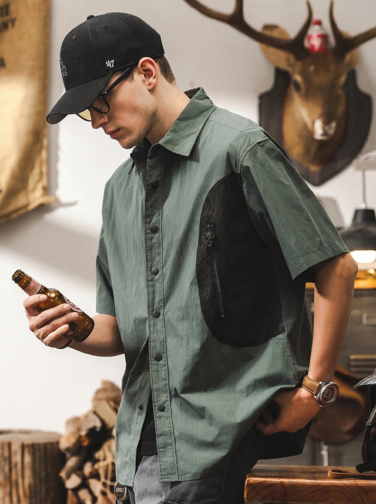 American Retro Workwear-style Loose-fit Functional Shirt