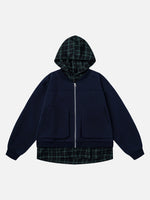 Faux Two-piece Style Loose-fit Plaid Hoodie