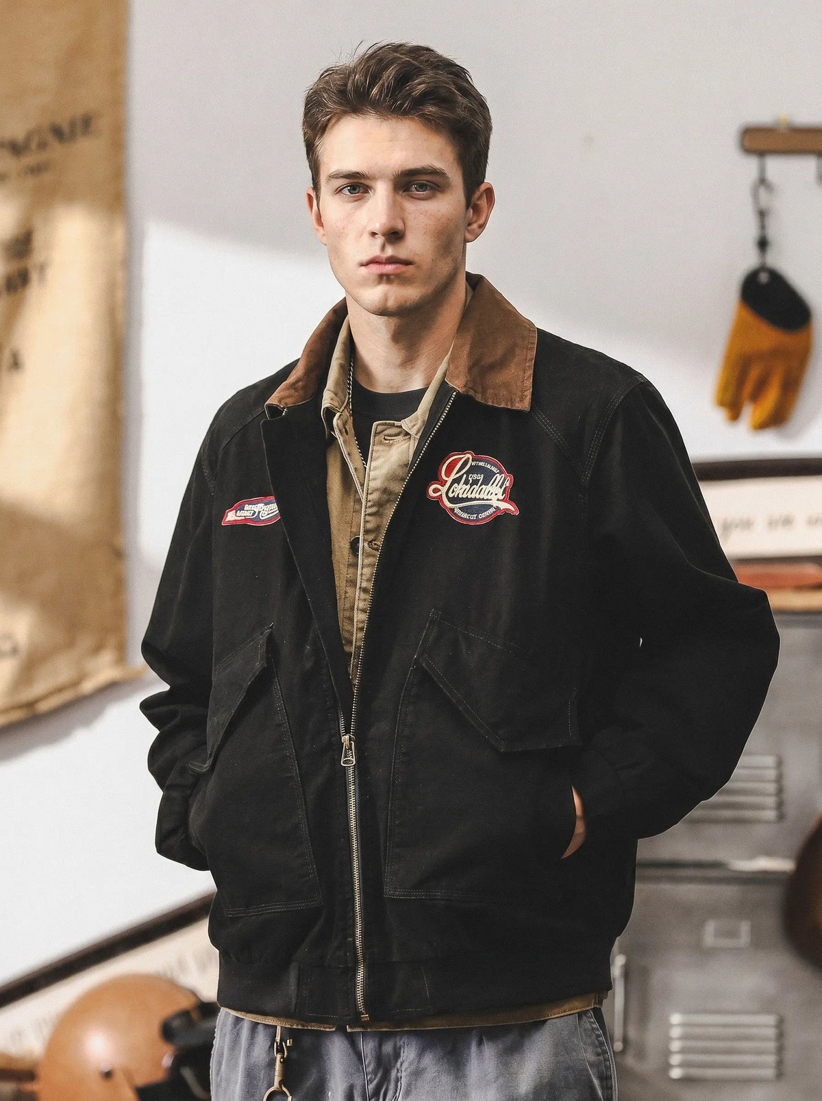 Classic Retro Detroit-style Workwear Bomber Jacket