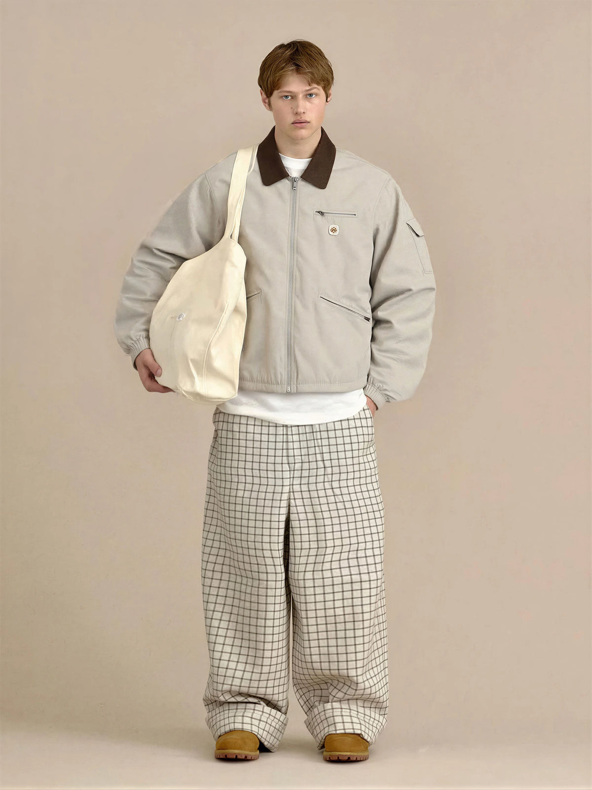 Retro Canvas & Leather-paneled Loose-fit Cotton Workwear Jacket
