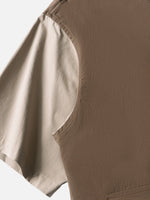 Retro Faux Two-piece Spliced multi-pocket Short-sleeve Work Shirt