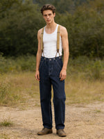 Wide-leg Striped Cargo Jeans (suspenders Not Included)