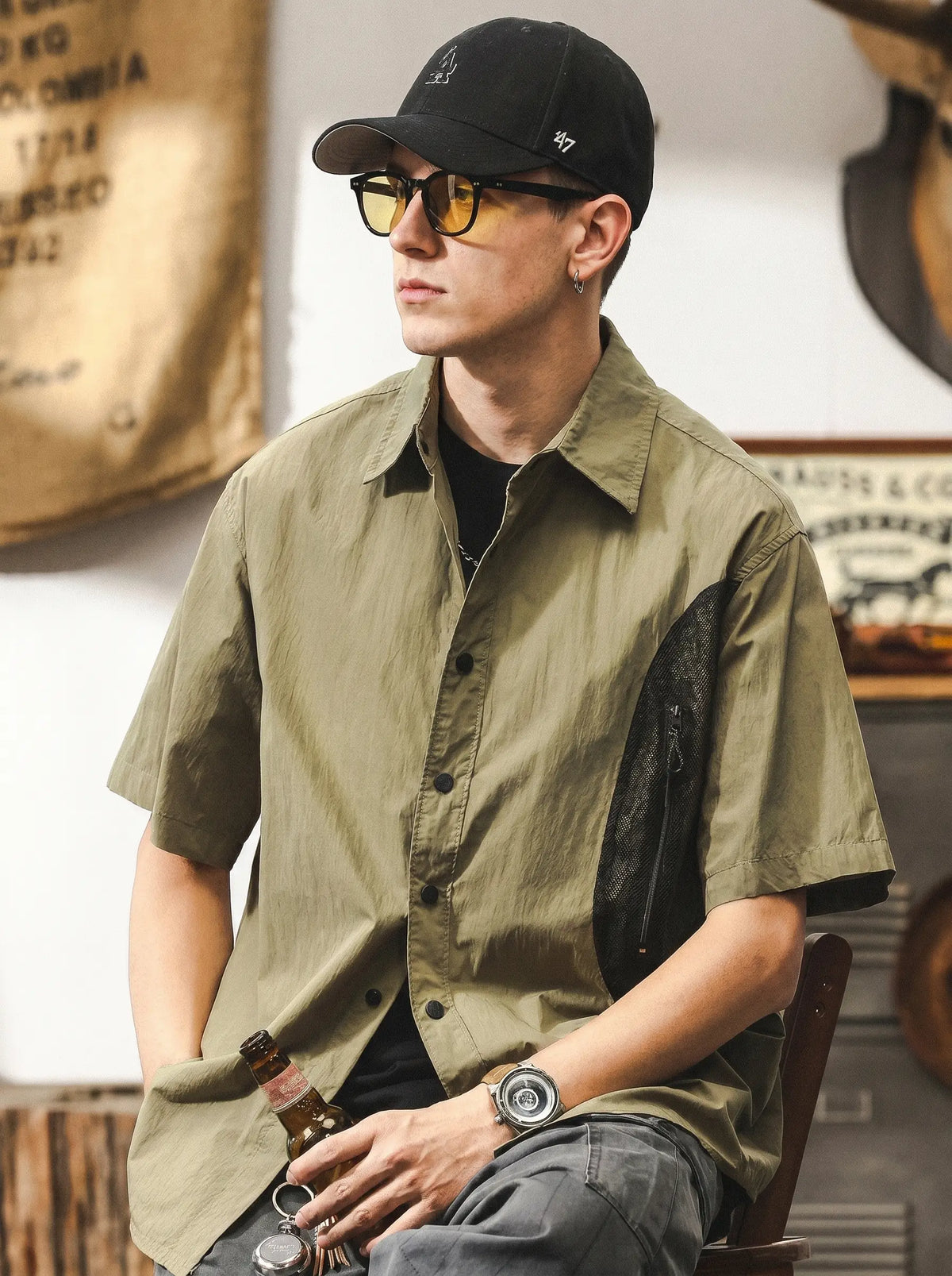 American Retro Workwear-style Loose-fit Functional Shirt