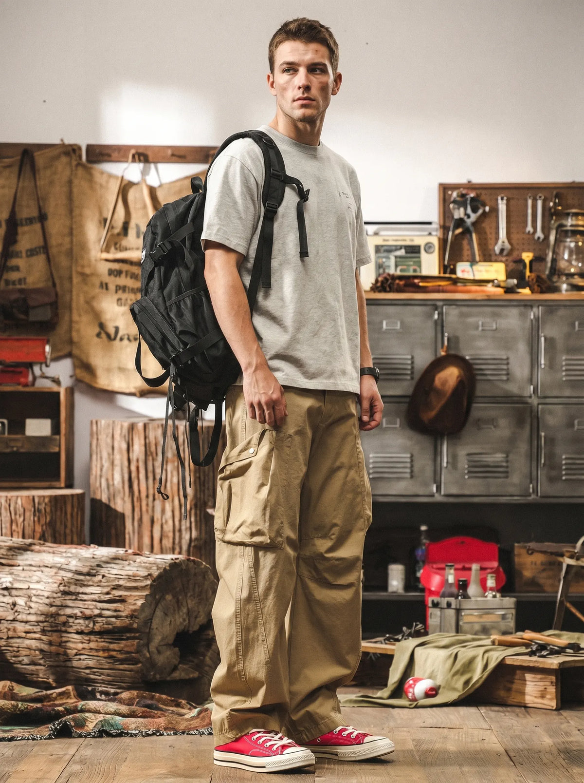 Vintage-style Curved-seam Wide-leg Utility Trousers