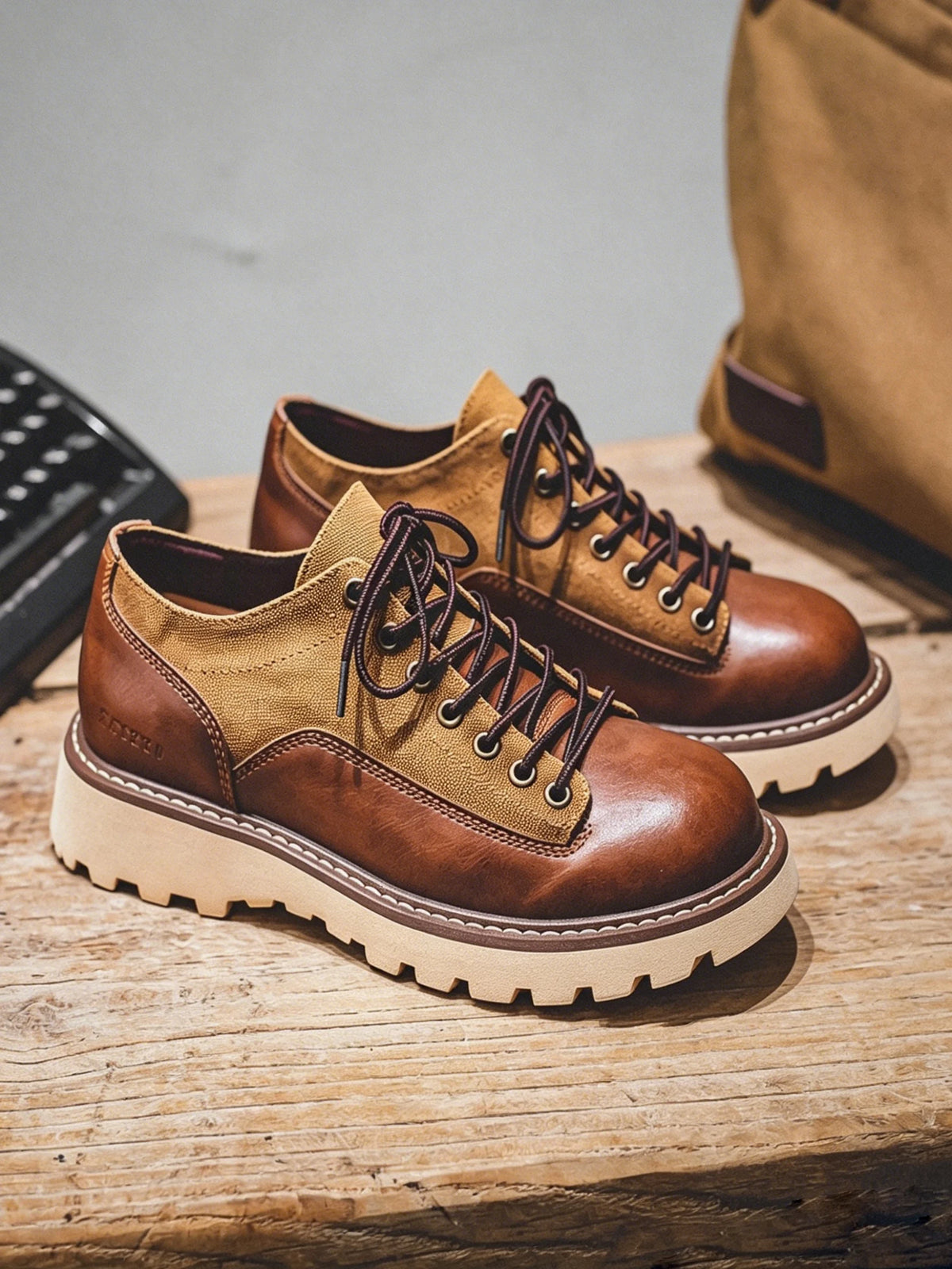 American-style Rugged Yet Refined Round-toe Leather Shoes